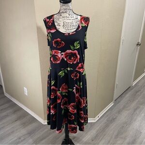 LuLaRoe Black and Red Floral Midi Dress